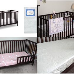 Delta Children Heartland 4-in-1 Convertible Crib + Dual Sided Mattress + Toddler Bed Rail (Bundle)