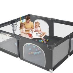  79"x71" 4-Panel Baby Playpen Spacious & Secure Portable Playard