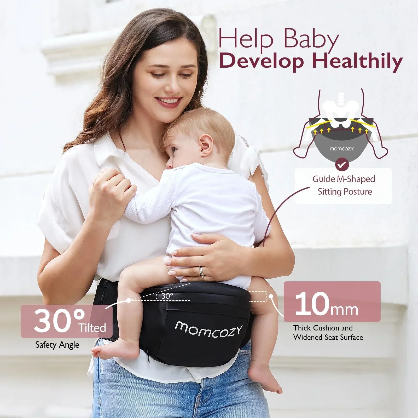Momcozy Hip Seat Baby Carrier β Ergonomic & Comfortable | Adjustable Waistband + 3D Belly Protector