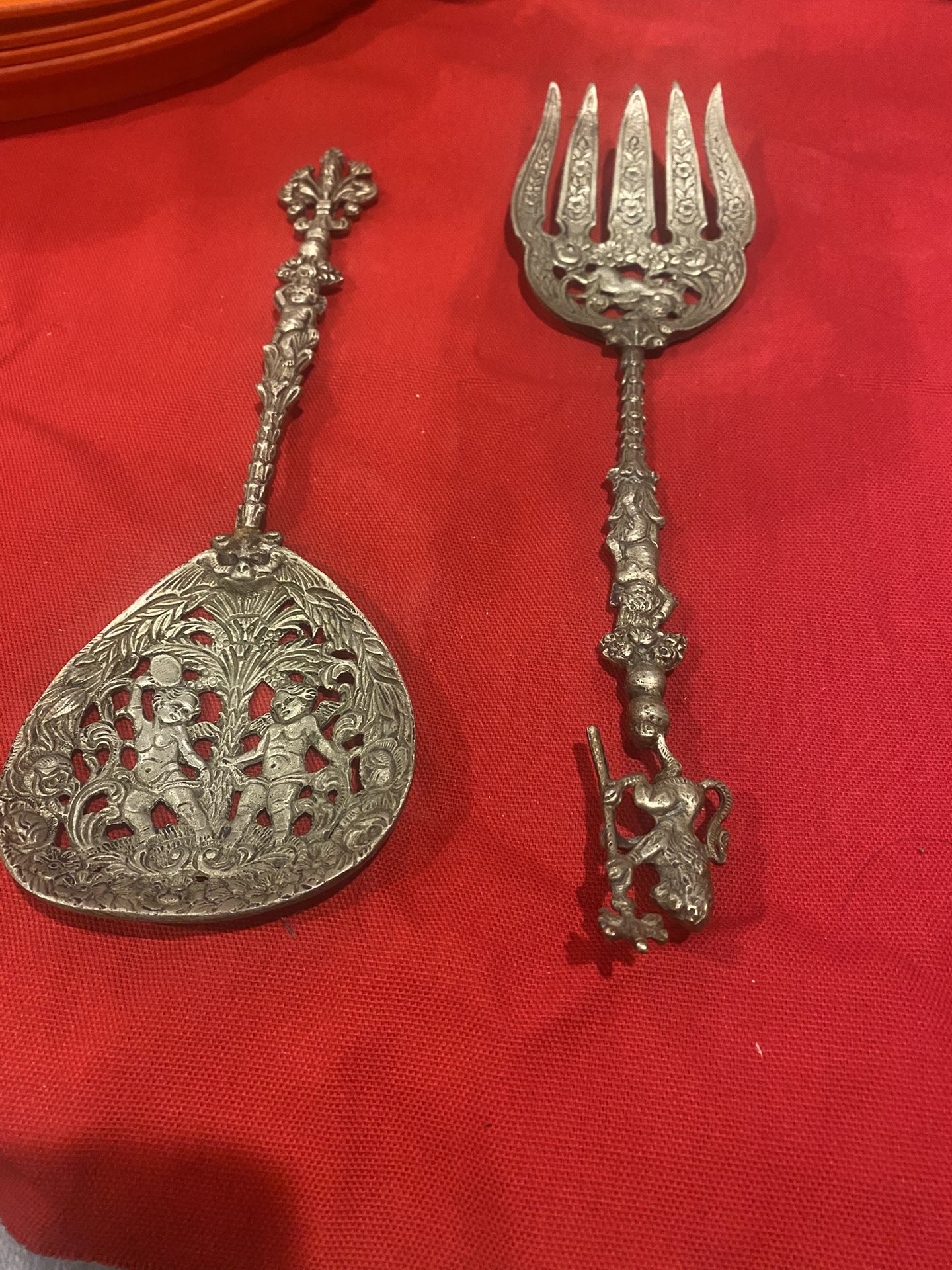 Vintage UGO Bellini Florence Italy Fork Spoon Set Silver Plate Decorative Serving utensil Utensil