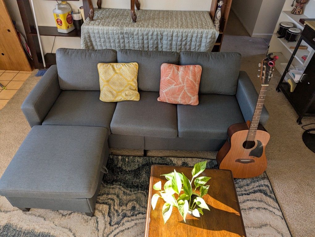 Cute Compact Grey Couch With Ottoman 