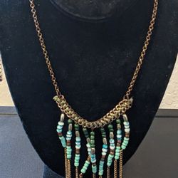 Turquoise And Gold Beaded Necklace 