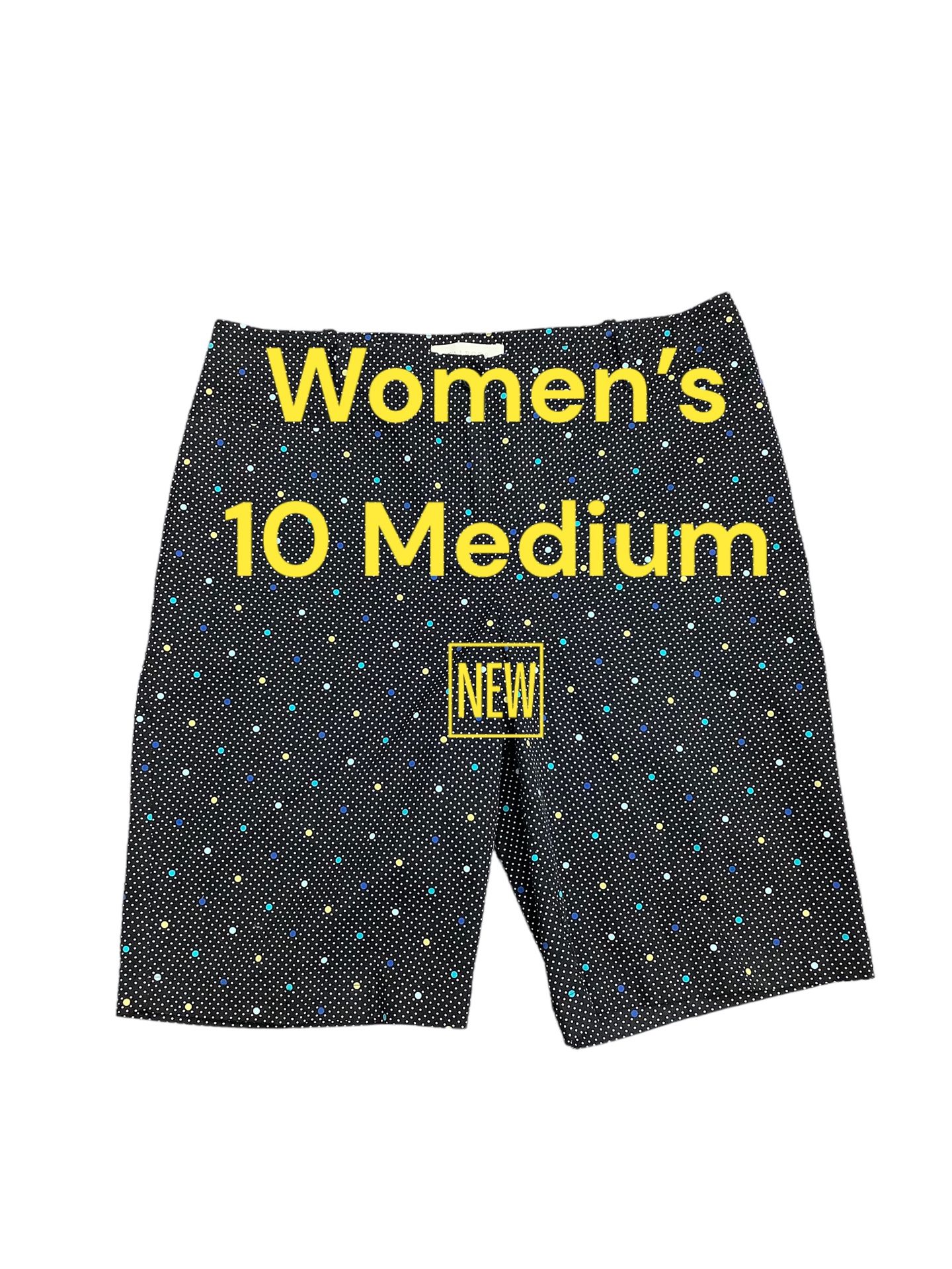 Women's Talbots 10 Medium Shorts Khakis Chino Bermuda Black Polkadot Dots Pattern NWOT