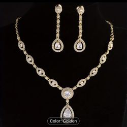 Brand New - Beautiful 18 KT Gold Plated Necklace And Earrings Set For $12