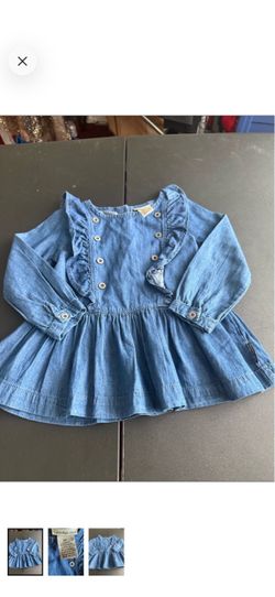 Calvin Klein Jeans Girls Blue Denim Ruffle Dress Top