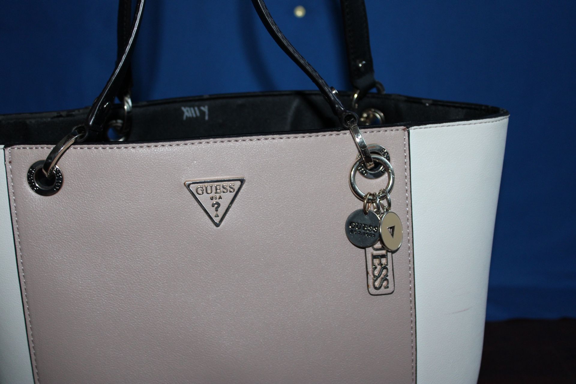 GUESS Noelle II Small Tote, Off White/Taupe