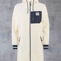 Kari Traa Rothe L Hood Fleece Jacket XS Natural White Long Teddy Zip Hoodie 622686