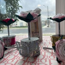 Plumas Con Rosa Eterna Y Base..