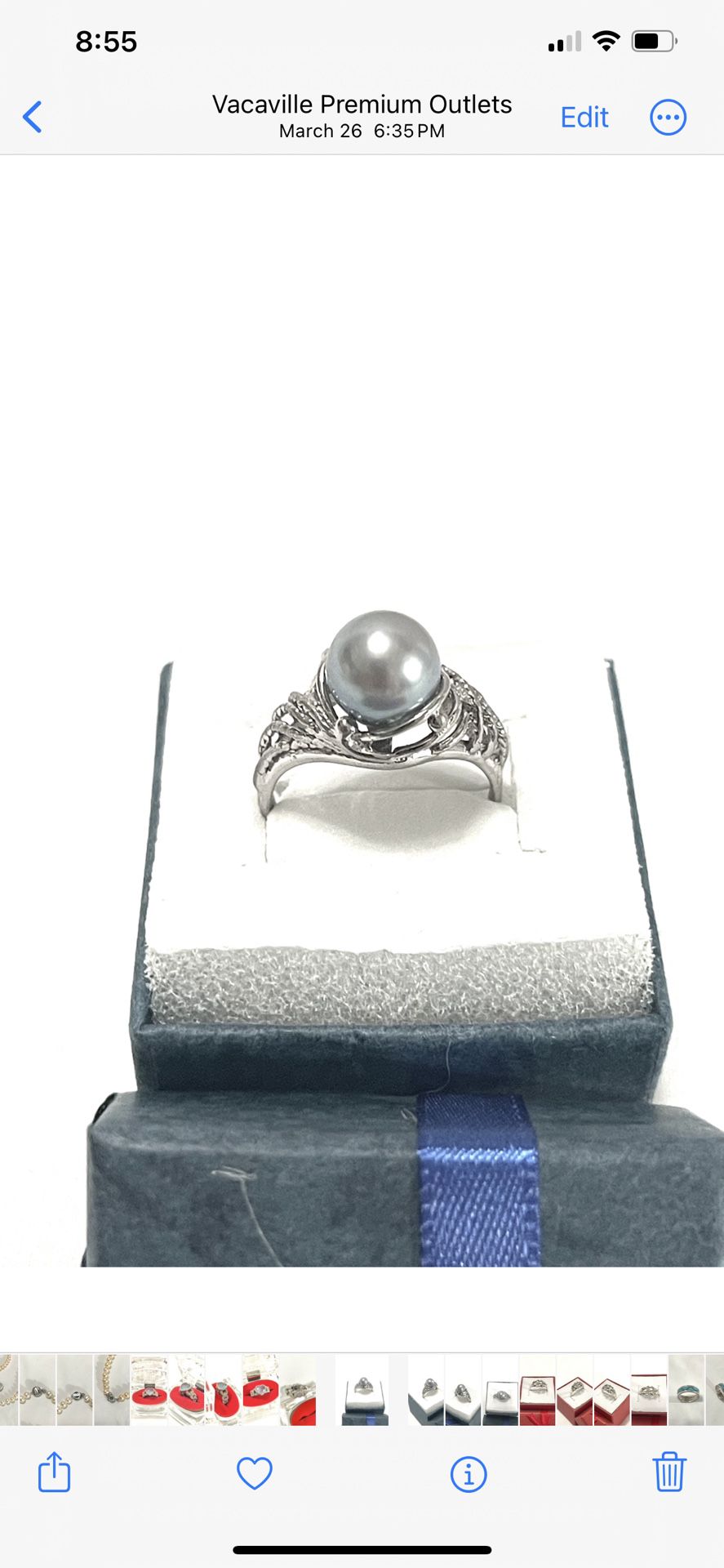Vintage Like New Authentic Pearl Set In A Silver Ring. Size 5.5 