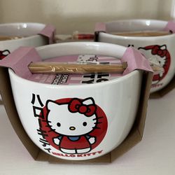 Hello Kitty Bowl Chopsticks  Set Of 3