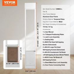 169}Dog Door for Sliding Glass Door, 75 7/8"-80 11/16" Adjustable Height Doggy Door for Sliding Doors, Aluminum Frame Tempered Glass Pet Door with Hin