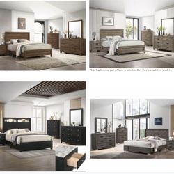 4- Pc Bedroom set Dresser,Mirror  Nightstand (1) Queen size bed frame  Not including Mattress and Box Sp
