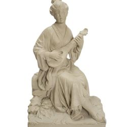 Antique Asian Plaster Woman Musician Statue - Heavy 7½ Lb Decorative Art