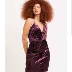 VELVET HALTER MINI DRESS