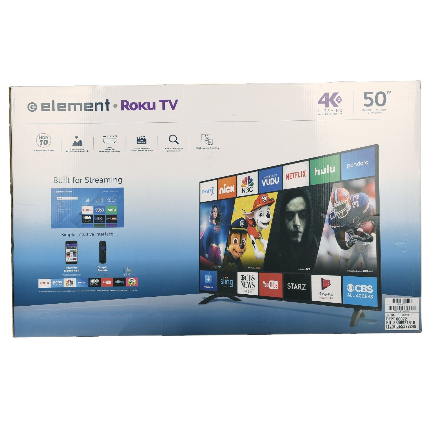 Element 50" 4k Roku TV