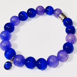 Cobalt Blue & Light Amethyst Beaded Bracelet w/Silver Accents 