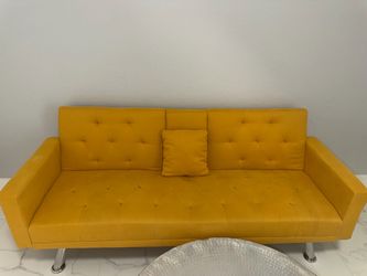 Mustard bed-sofa with round table