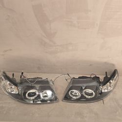 1998-2002 Honda Accord Black Halo Projector Headlights Pair LED Angel Eye Headlamp Set