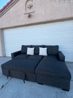 Like New Pull-Out Sleeper Sofa Bed Dark Gray