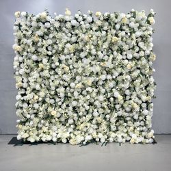 8ft x 8ft White Ivory Rose Flower Wall Backdrop: Wedding Ceremony Decor