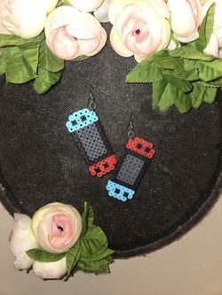 Handmade Perler Bead Nintendo Switch Earrings Red Blue Gamer Dangle