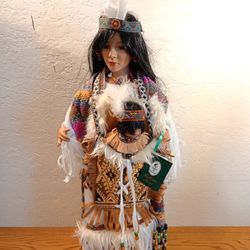 Native American Woman With Child Porcelain Doll 