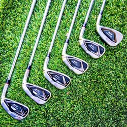 Excellent Condition RH Taylormade M4  irons 6 - AW 
Brand new Golf Pride, mid-size, CP2 wrap grips
KBS stiff steel stock length shafts.  
Right hand 