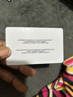 Saint Laurent Certificate of Authenticity Card