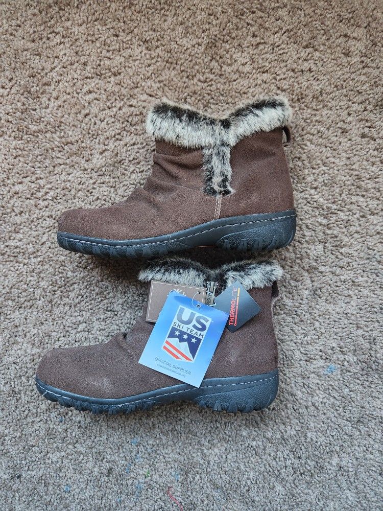 Khombu Women Ankle Boots Faux Fur Shearling Lining for Cold Winter Snow Weather Size 6