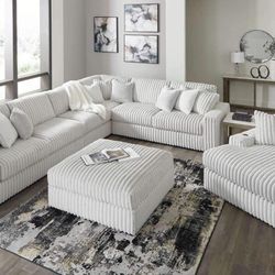 White Corduroy Sectional. 0 Down/0 % Interest. Same Delivery