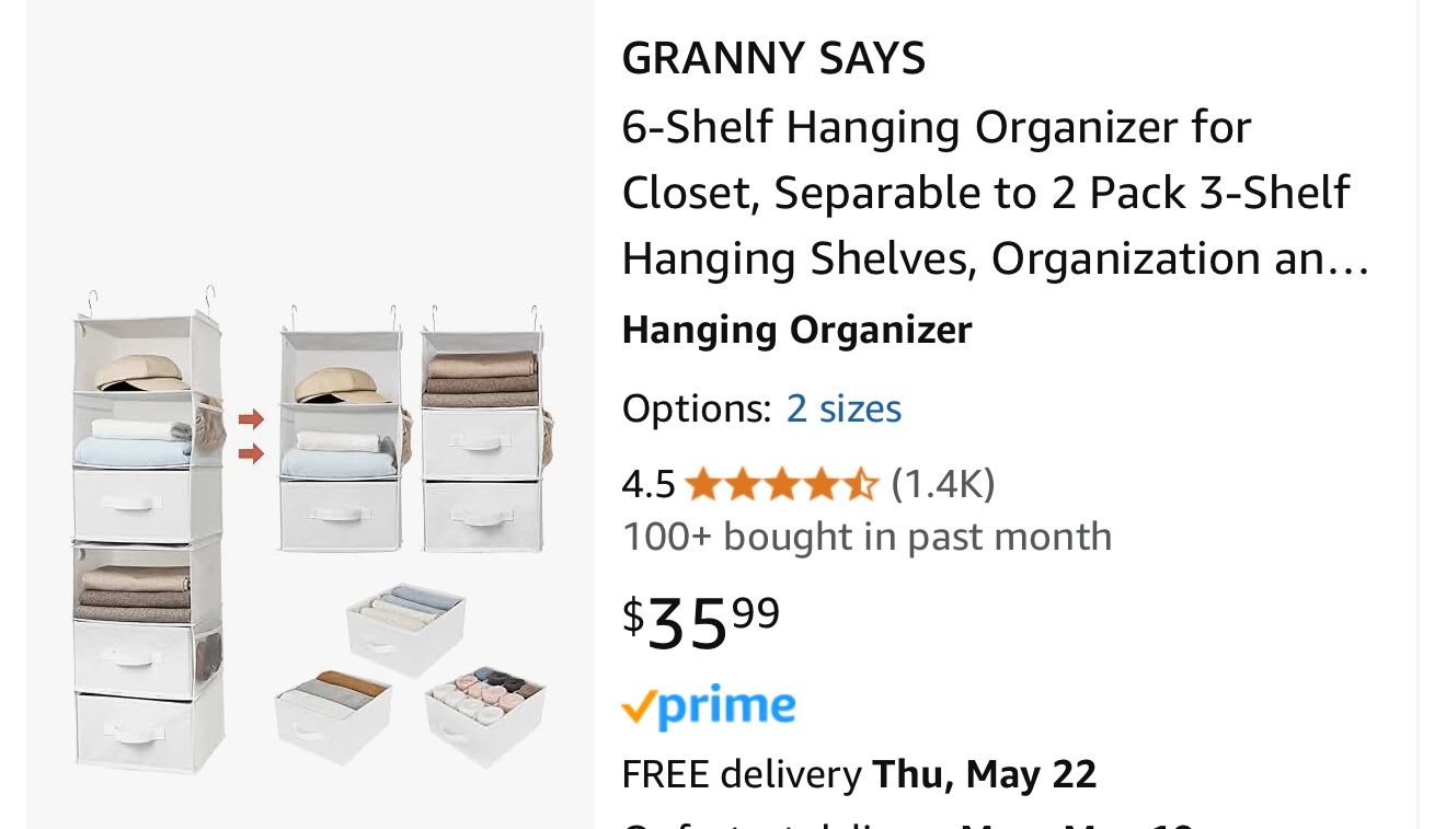 6 Shelf Hanging Closet Organizer Brand new Unopened