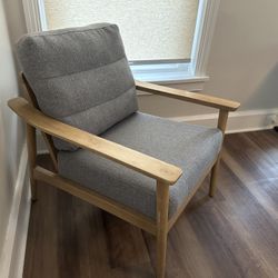 Blue Accent Chair With Light Wood Frame