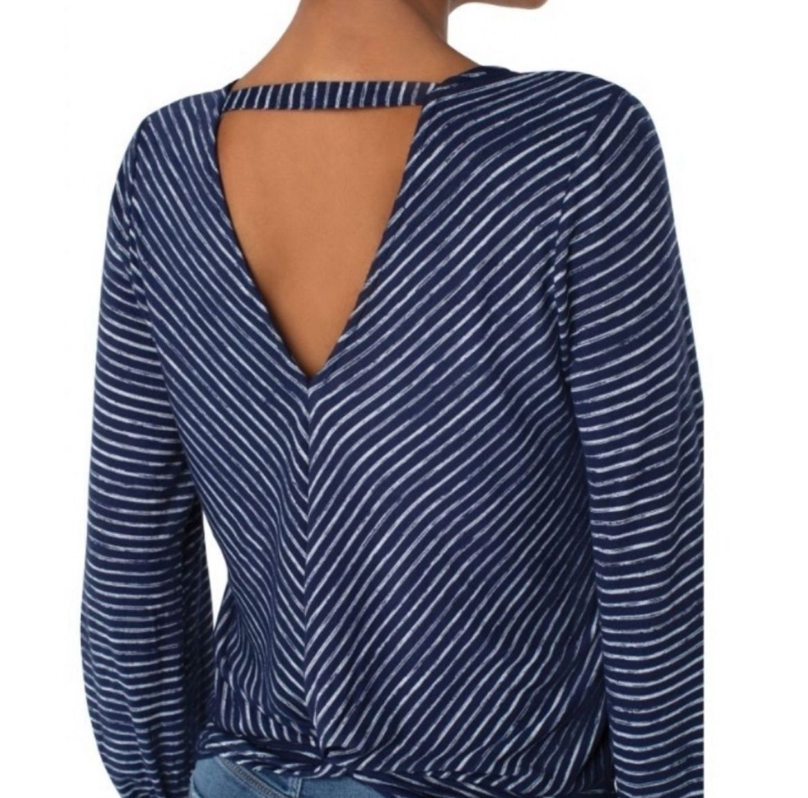 Liverpool Women's Twist Back Long Sleeve Knit Top in Navy