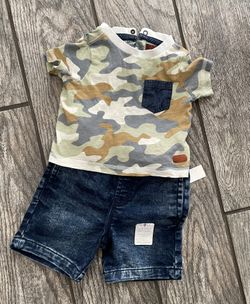 7 For All Mankind Toddler Shirt Jean Denim Short Set Outfit 12 Months 