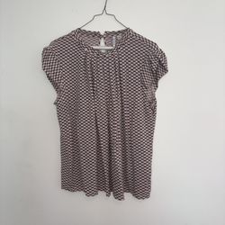 Elle Pink and Black Pattern Short Sleeve Blouse