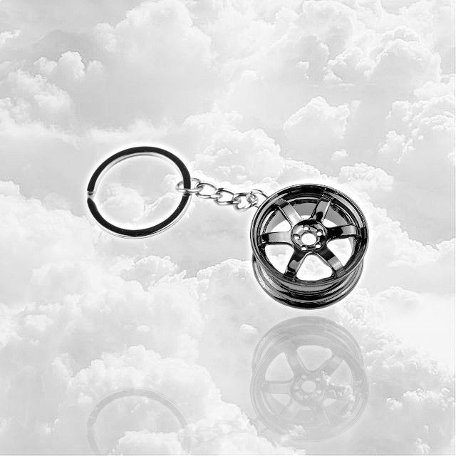 Auto Car TE Wheel Keychain Black Chrome 3cm