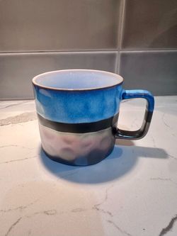 Roscher Stoneware Coffee Tea Cup Mug Iridescent Blue Bronze Metallic Drip Glaze
