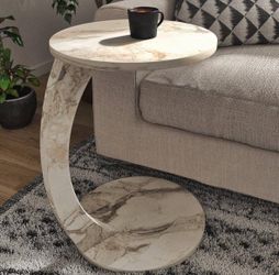 C Shaped End Table Faux Marble