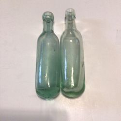 (2) 1800’s Aqua Blue Blob Top Glass Bottles Rare