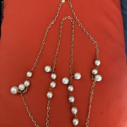 From And To End 43 Inch Long Gold Tone Faux pearls Kate Spade necklace
