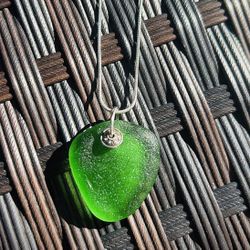 Green Sea Glass On Sterling Silver Necklace 