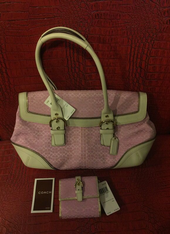 Coach Bag - pink and white with matching wallet