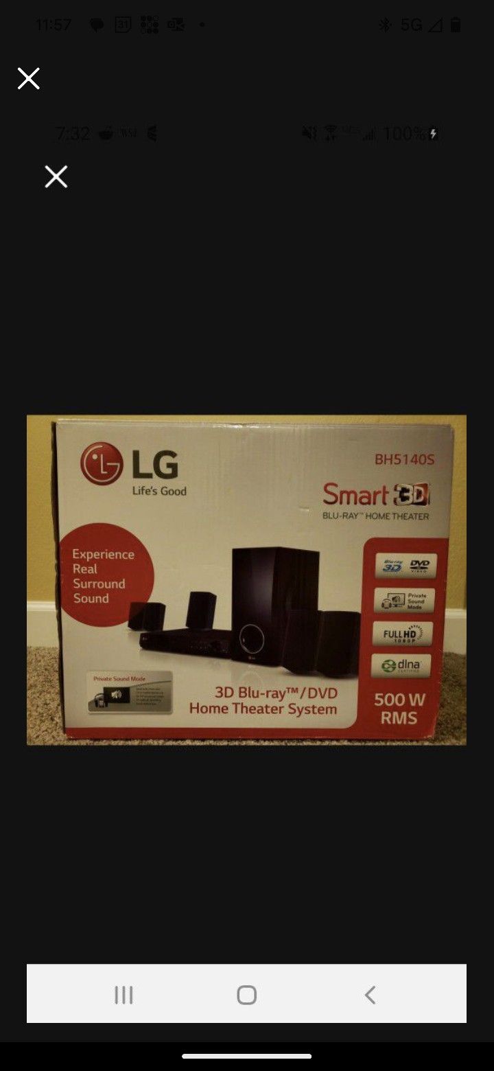 New LG 5.1 Channel 500W Smart 3D Blu-ray Home Theater System (BH5140S)