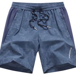 Navy blue xl size Men'sQuick-Dry Athletic Basketball Shorts Camouflage Breathable Mesh Fabric Drawstring Waistband Summer Training Style
