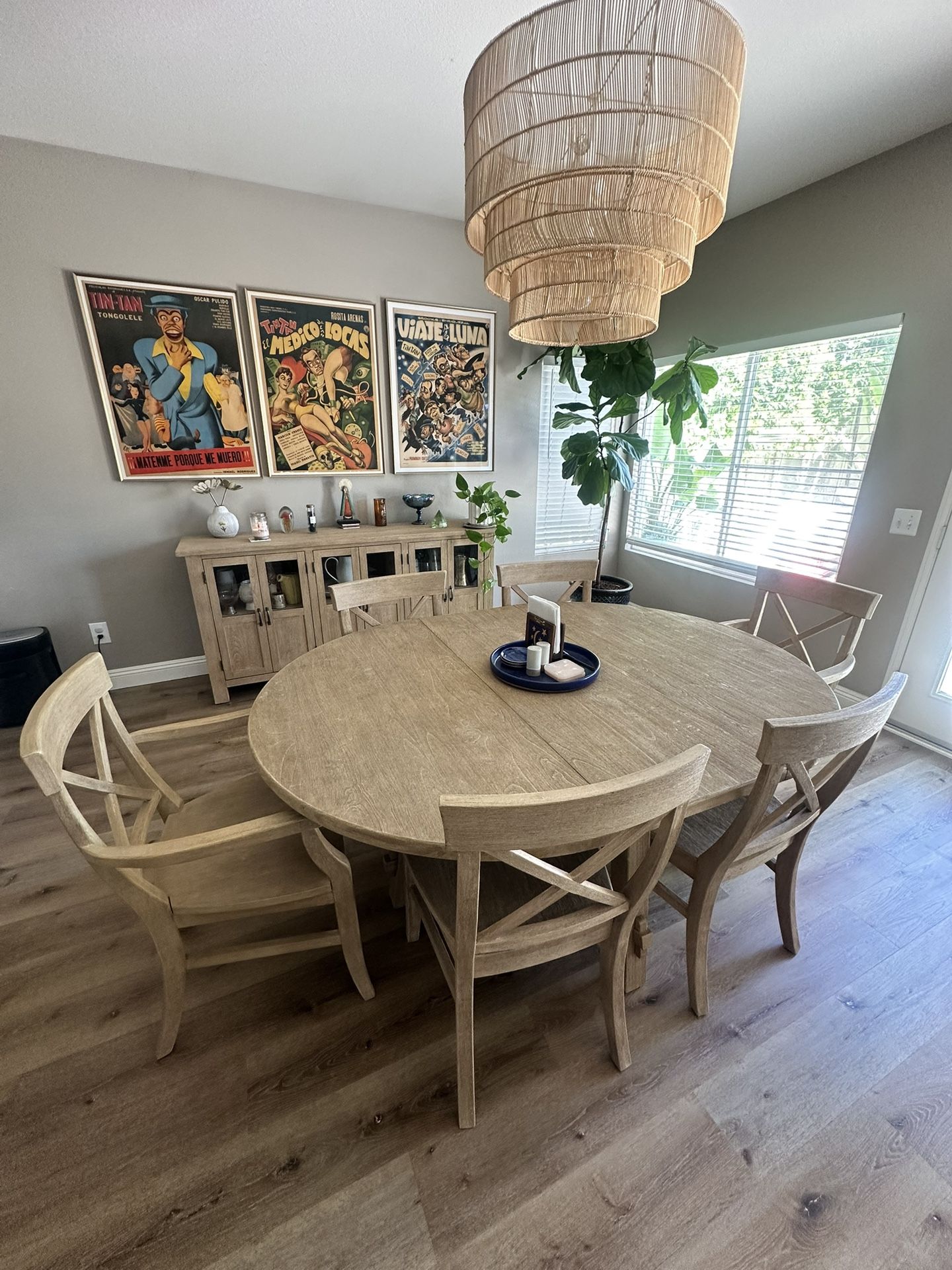 Pottery Barn 8 Piece Dining Set And Buffet In Sea Drift