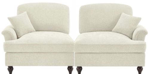 Chenille Sofa with Detachable Ruffled Skirt and Ottoman, Convertible Sectional Cloud Couch with Pillow - Beige Color