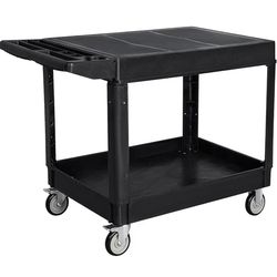 2-Tier Service Utility Cart, Flat Top, Handle & Locking Casters