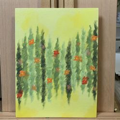 Orange Wildflower Chains Artwork, Yellow Background, 12 x 9, Acrylic Painting