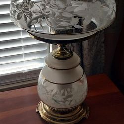 A Pair Of Quoizel Satin Lace Double Globe Hurricane Lamp