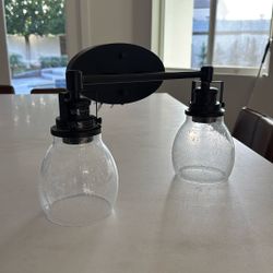Modern Seeded Glass Vanity Light – 2-Light – Matte Black